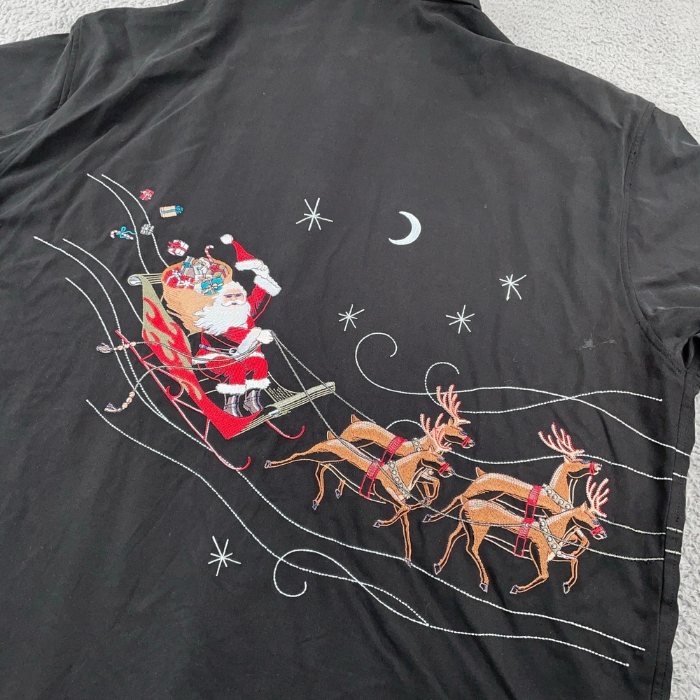 Tori Richard Shirt Mens XL Silk Christmas Santa Reindeer Holiday Embroidered